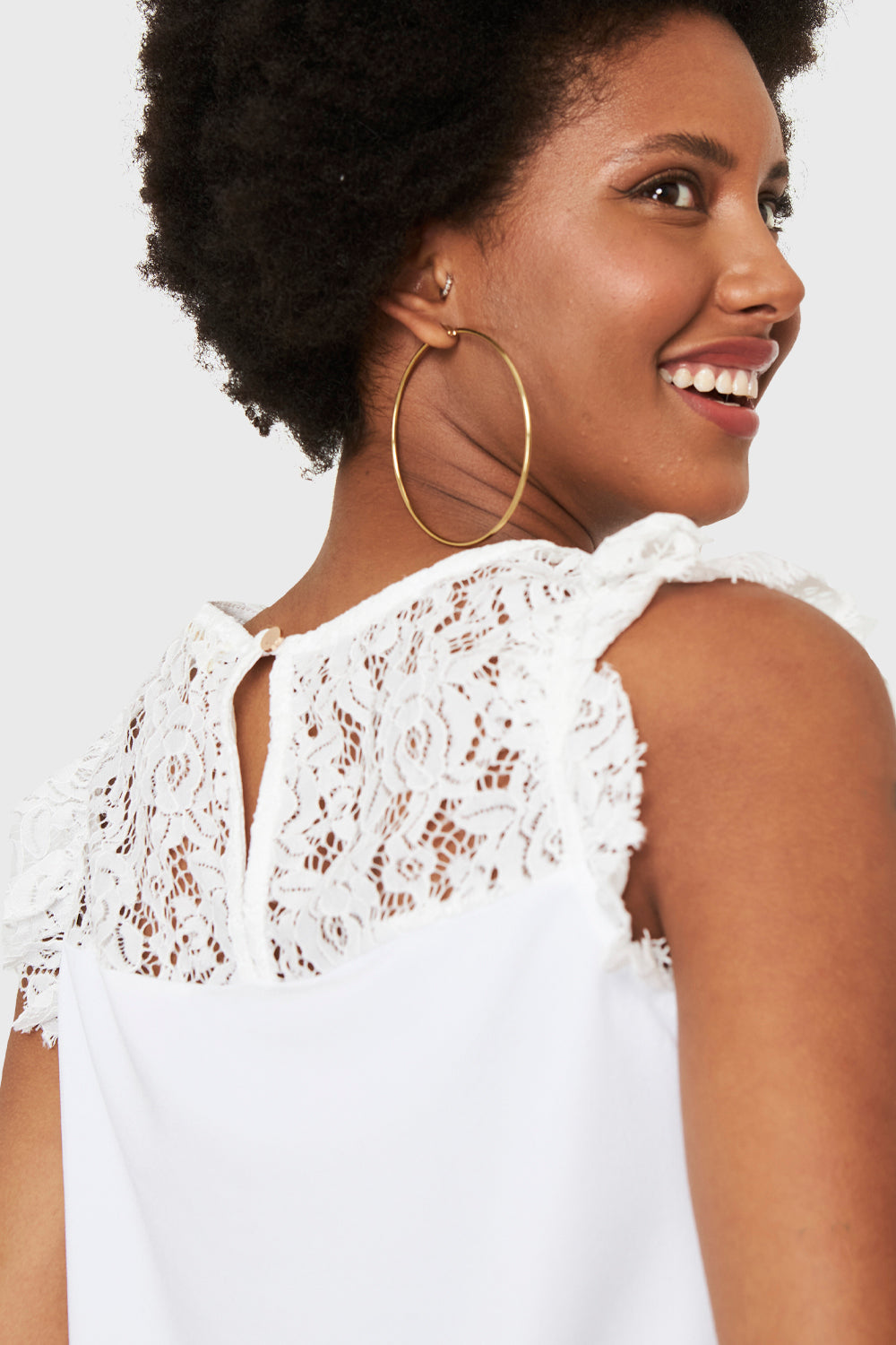 Polera Encaje Canesú Blanco