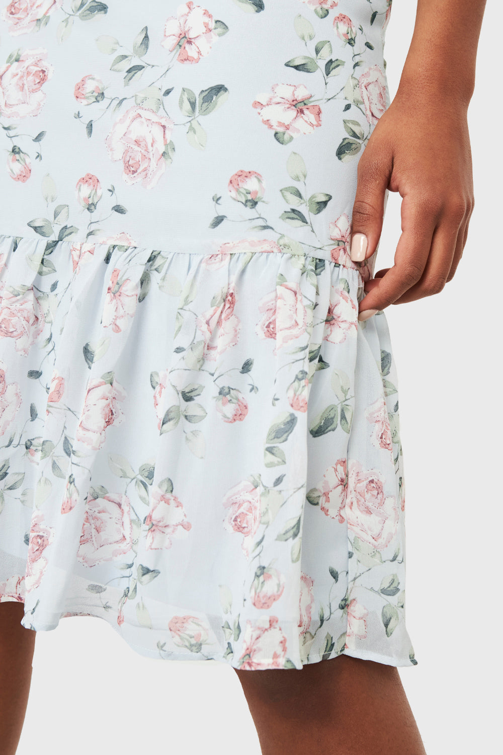 Vestido Volante Rosas Celeste