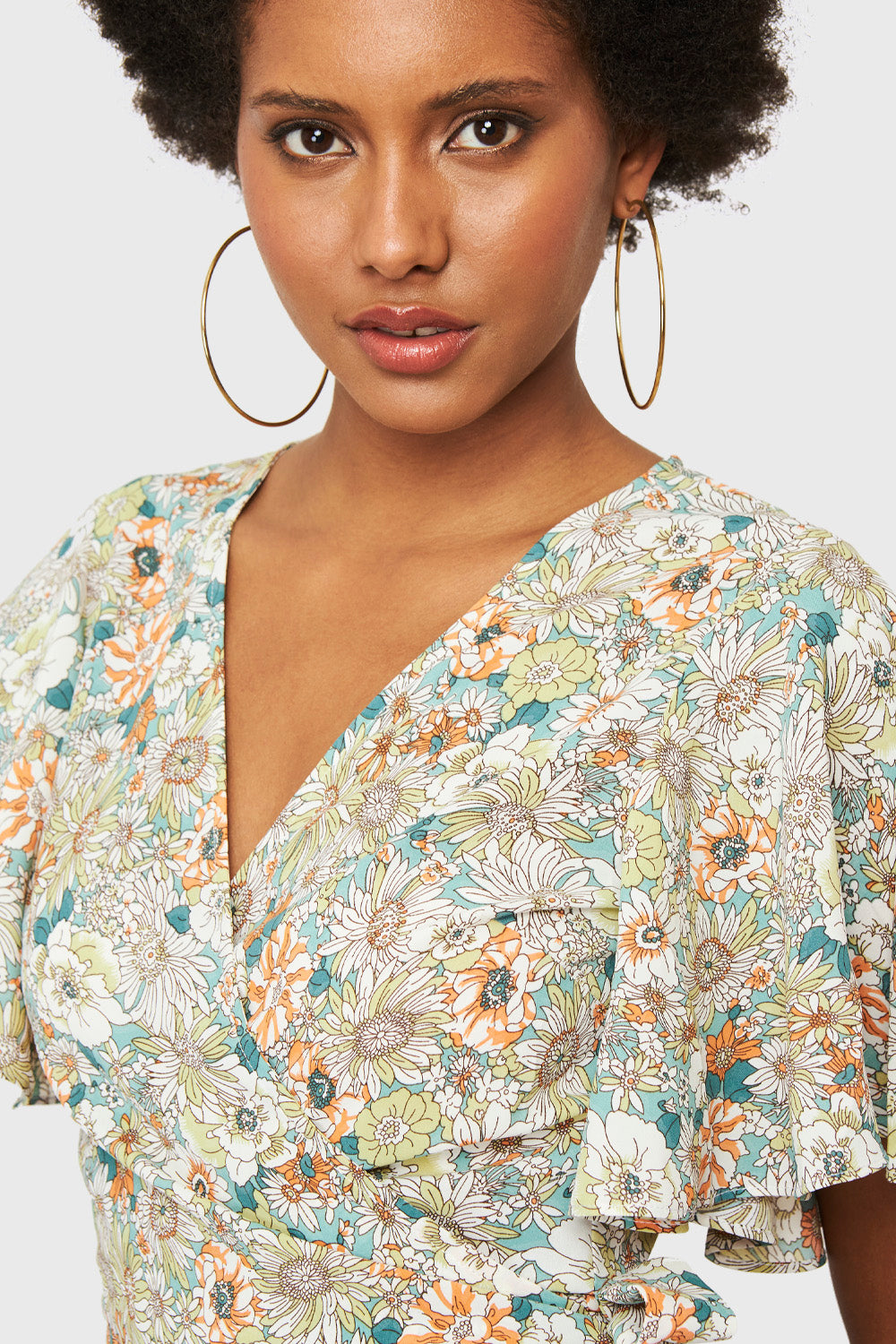 Crop Top Floral Envolvente Verde