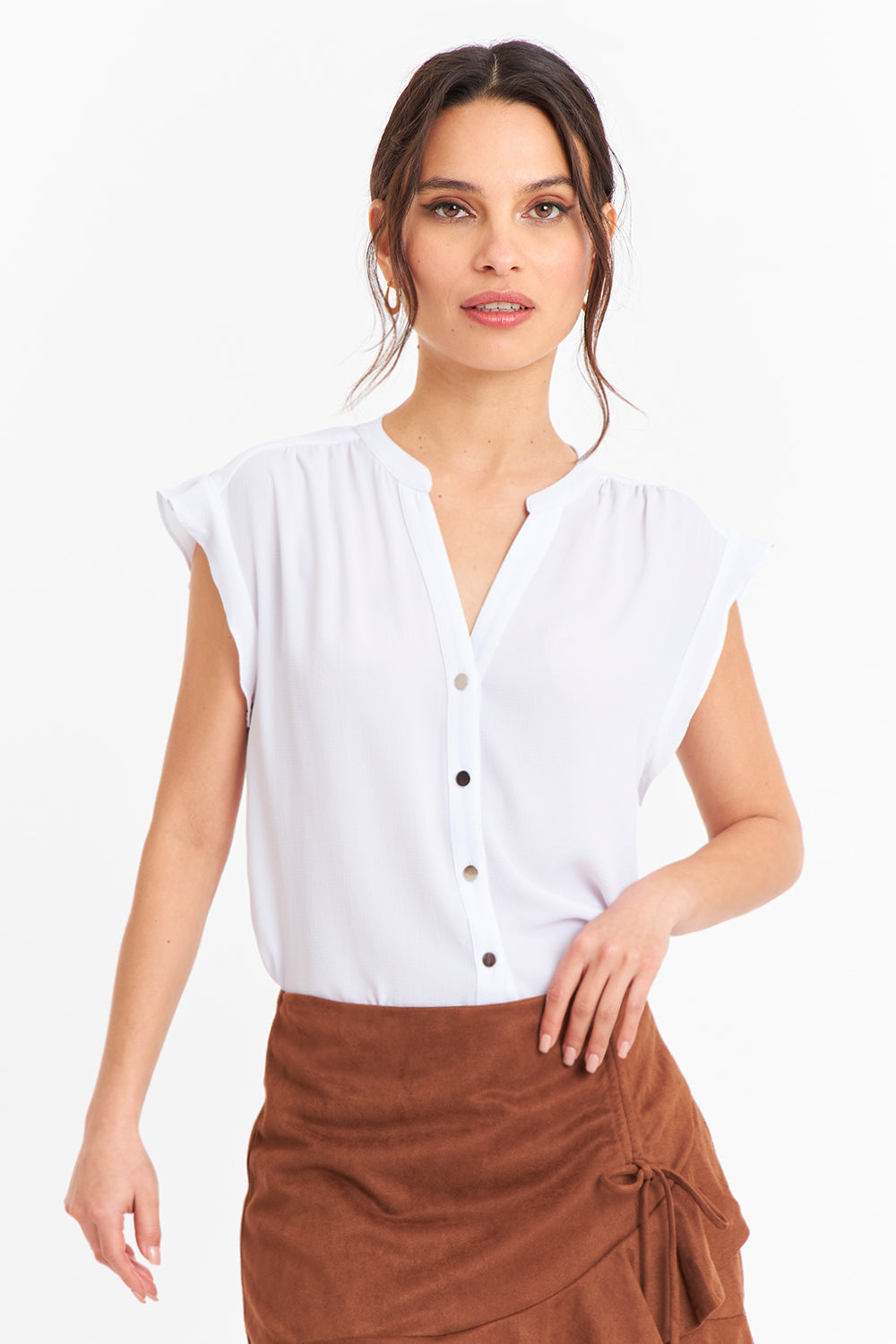 Blusa Cuello Mao Botones Blanco