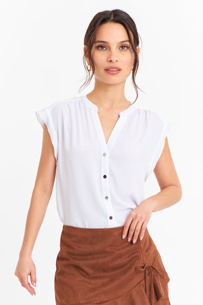 Blusa Cuello Mao Botones Blanco