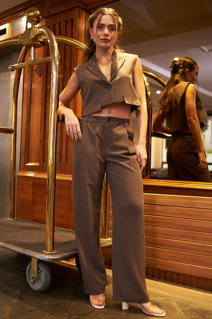 Pantalón Vestir Recto Café