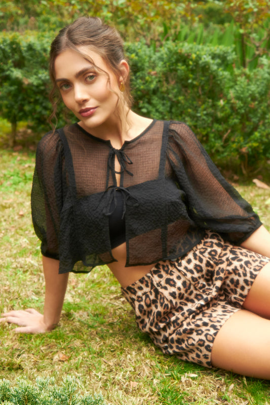 Blusa Transparente Manga Globo Negro