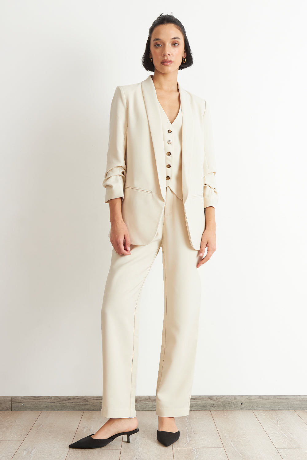 Conjunto Gilet + Pantalón + Blazer Manga 3/4 Blanco