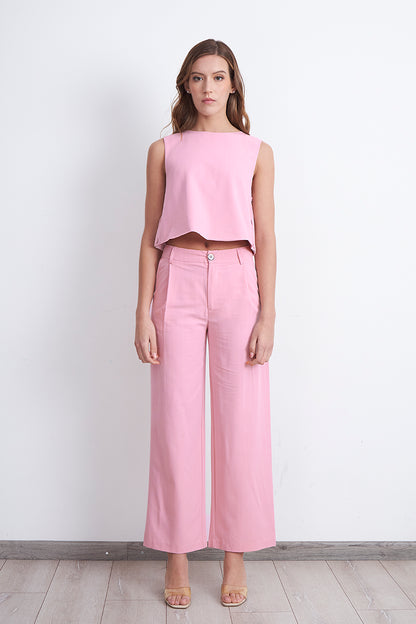 Pantalón de Pierna Recta Raya Diplomática Rosado