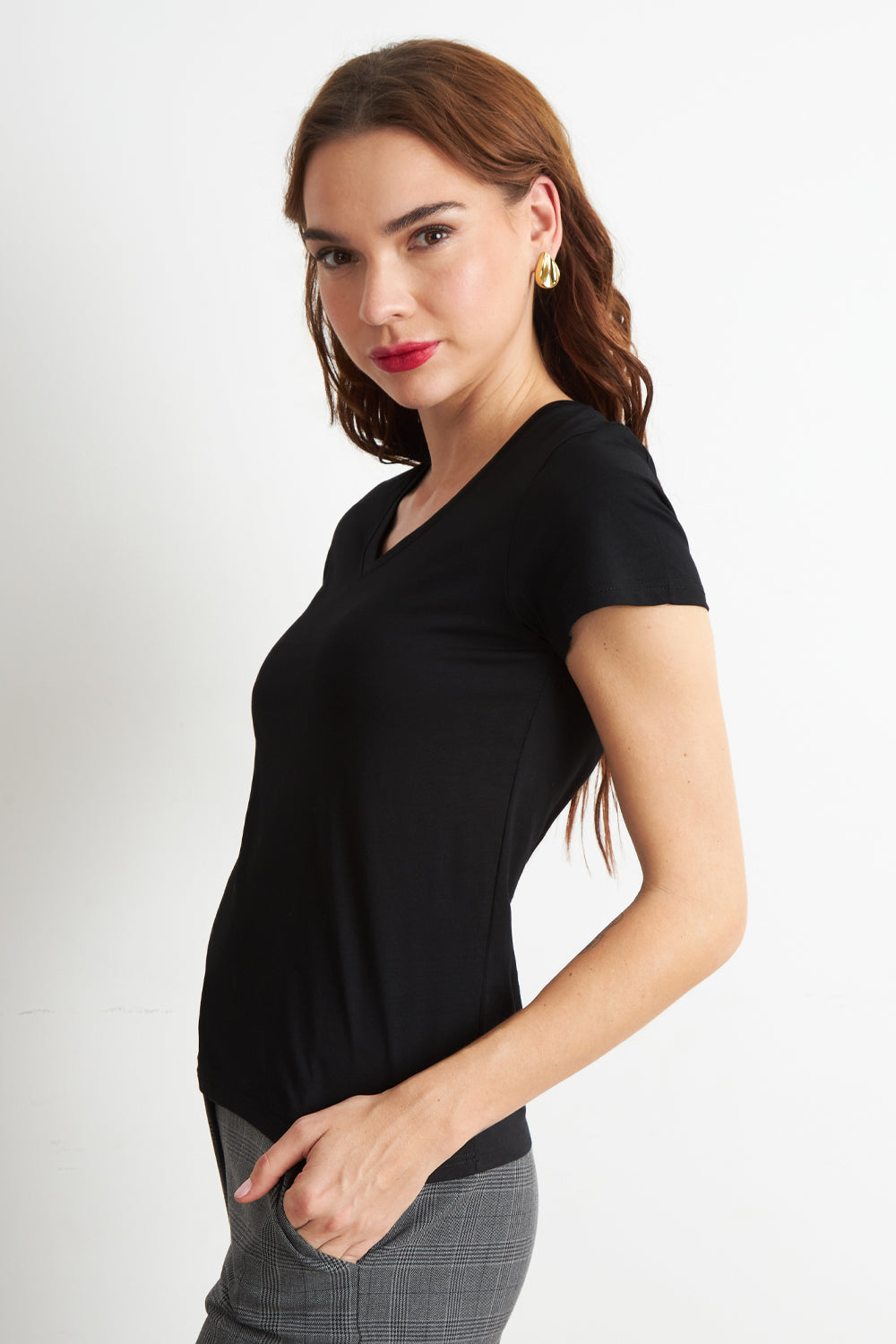 Polera Escote en V Básica Negro