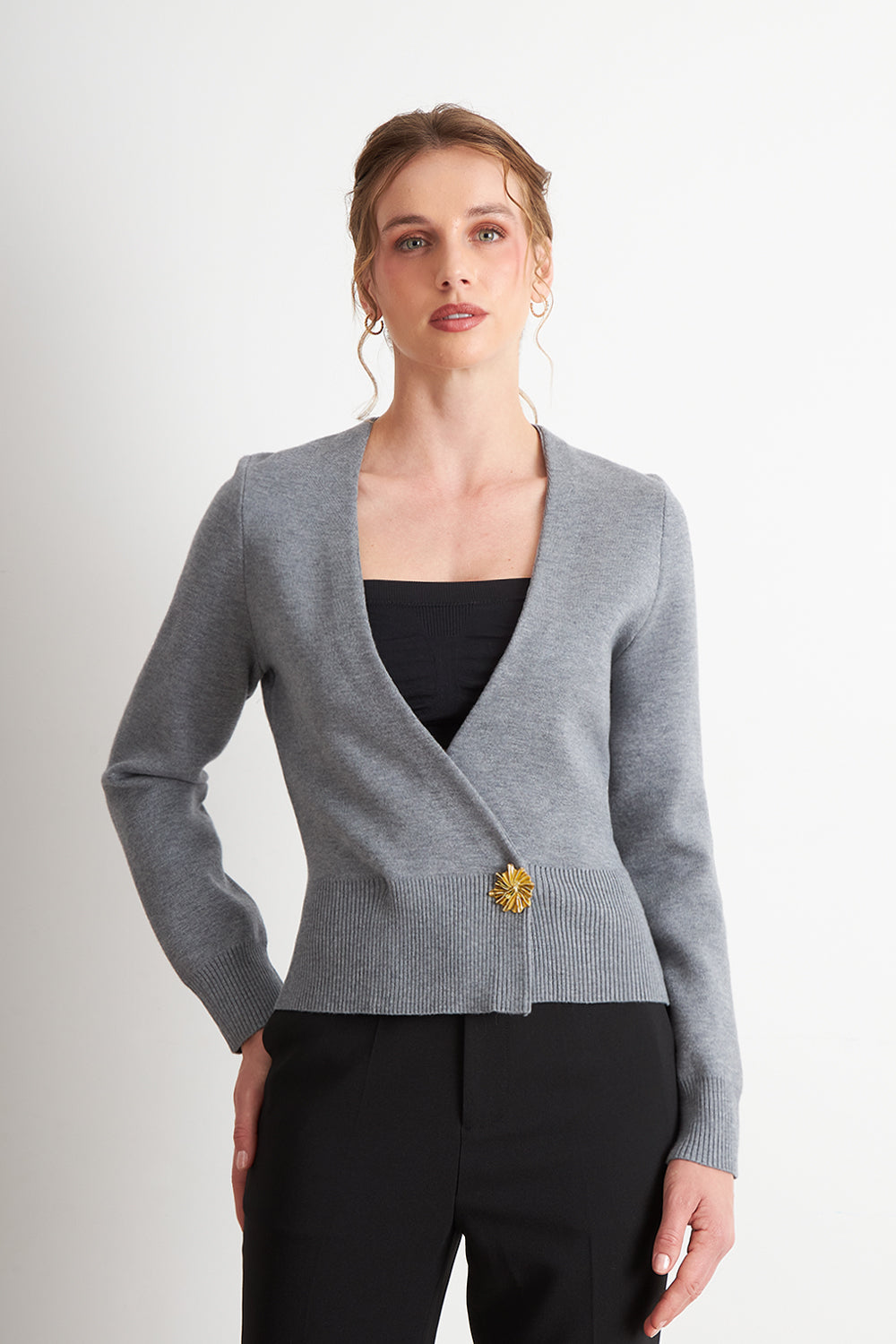 Cárdigan Cruzado con Botón Gris