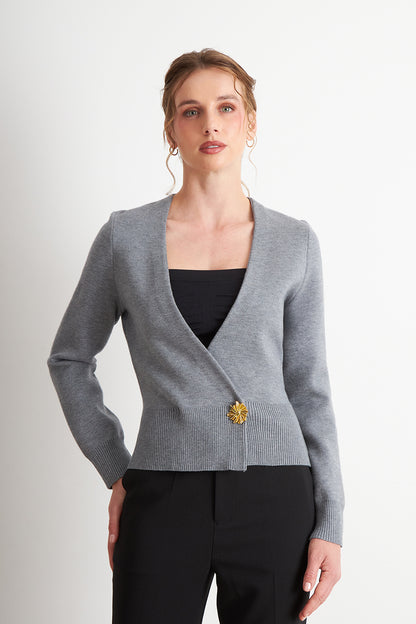 Cárdigan Cruzado con Botón Gris