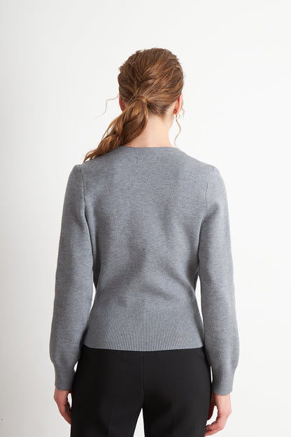 Cárdigan Cruzado con Botón Gris