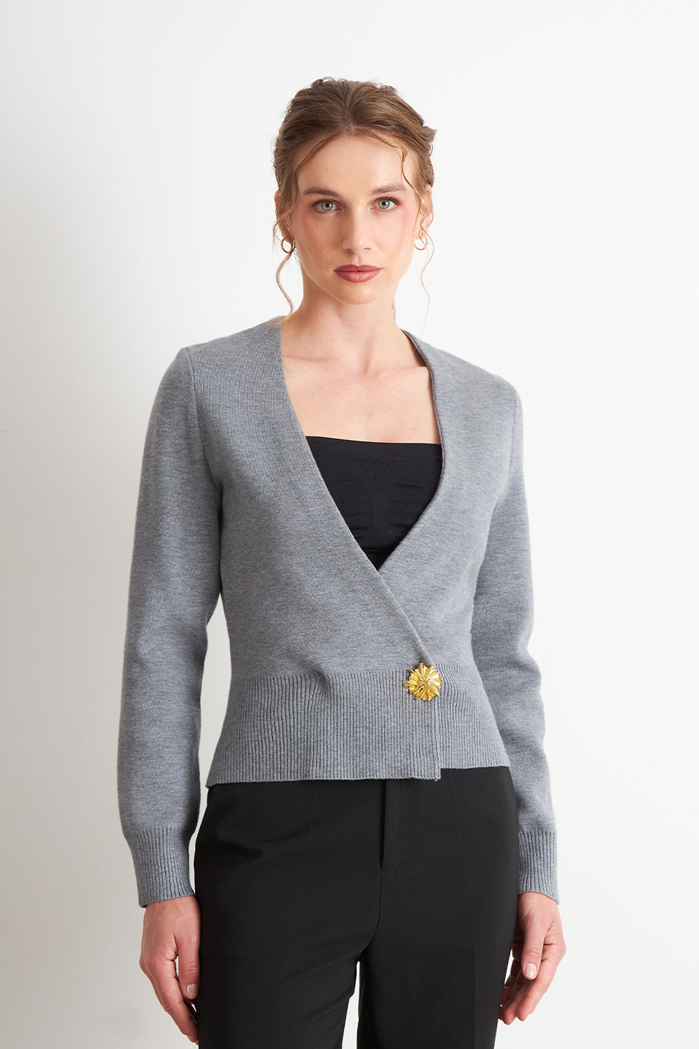 Cárdigan Cruzado con Botón Gris