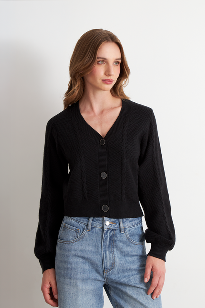 Cárdigan Diseño Trenzado Negro