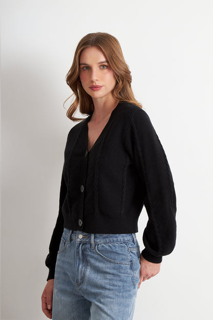 Cárdigan Diseño Trenzado Negro