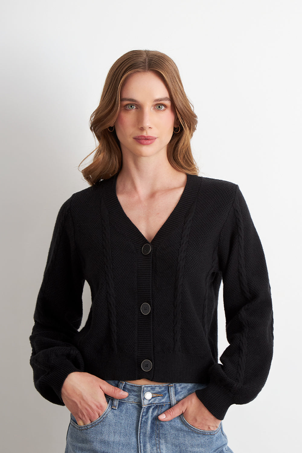 Cárdigan Diseño Trenzado Negro