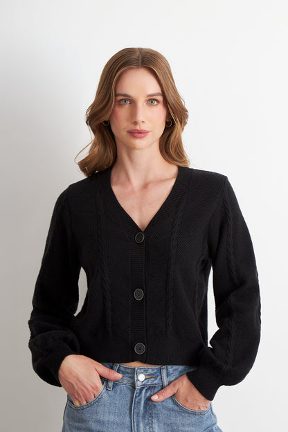 Cárdigan Diseño Trenzado Negro