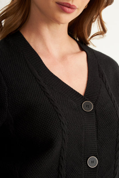 Cárdigan Diseño Trenzado Negro