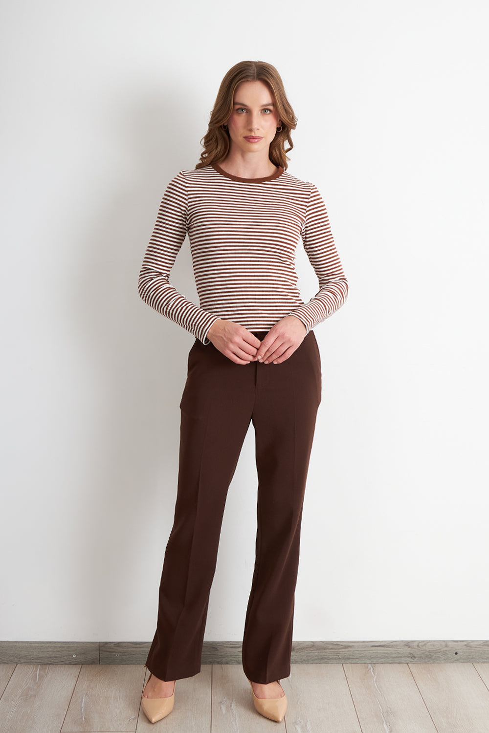 Polera Rayas Manga Larga Café