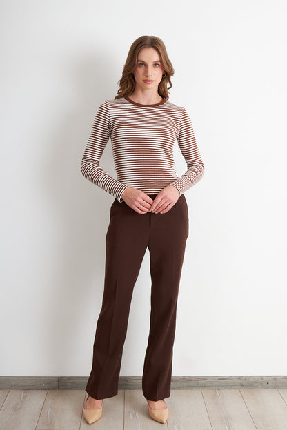 Polera Rayas Manga Larga Café