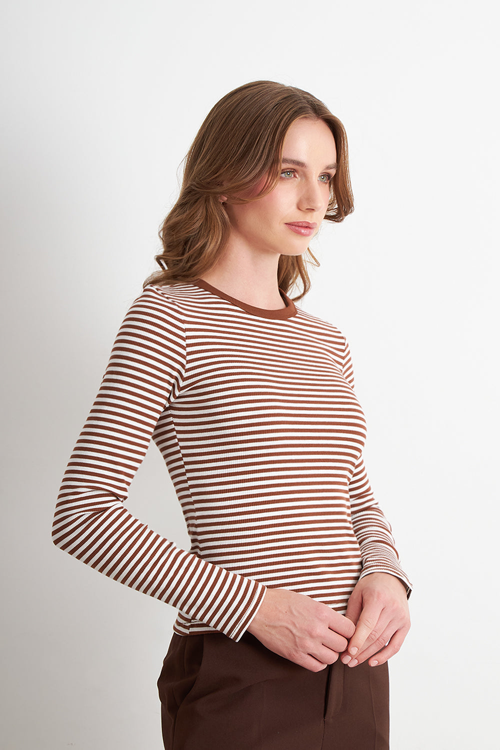 Polera Rayas Manga Larga Café