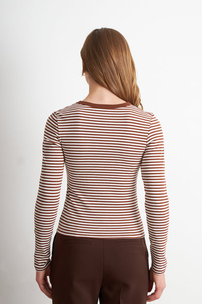 Polera Rayas Manga Larga Café