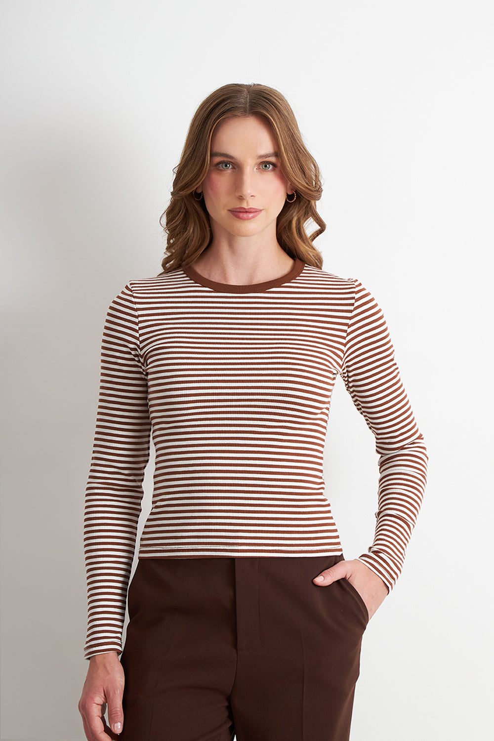 Polera Rayas Manga Larga Café