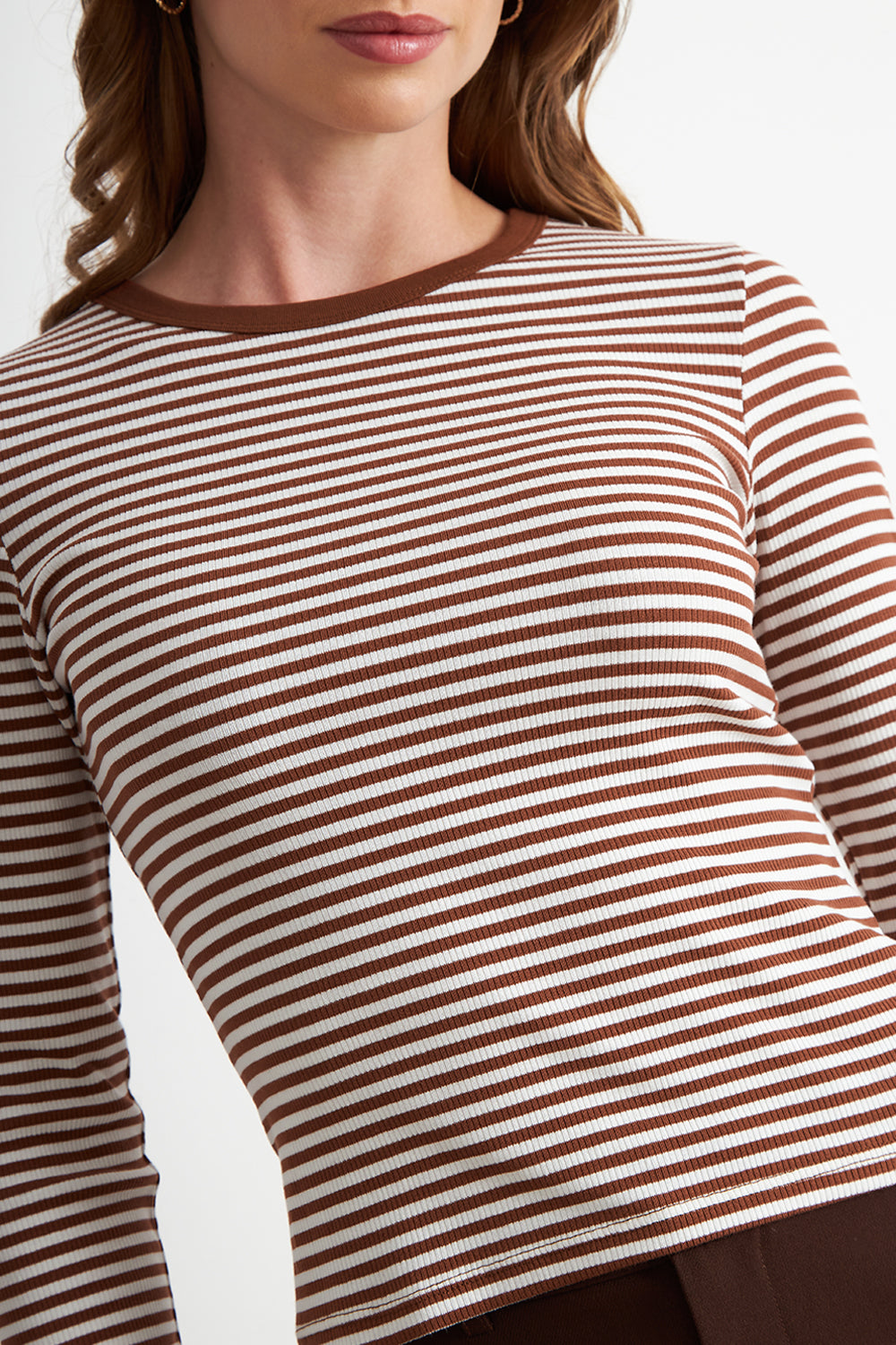 Polera Rayas Manga Larga Café