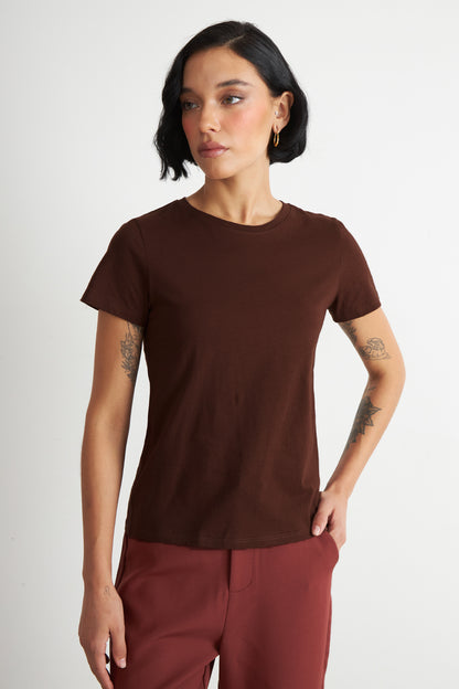 Polera Básica Cuello Redondo Café