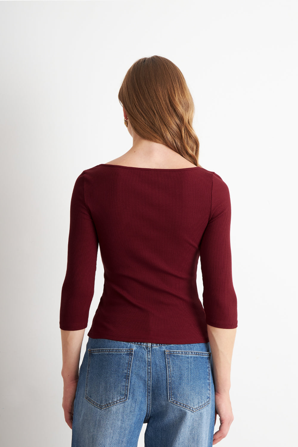Polera Manga 3/4 Cuello Bote Burdeo