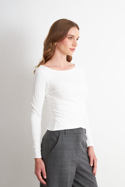 Polera Manga Larga Cuello Bote Blanco