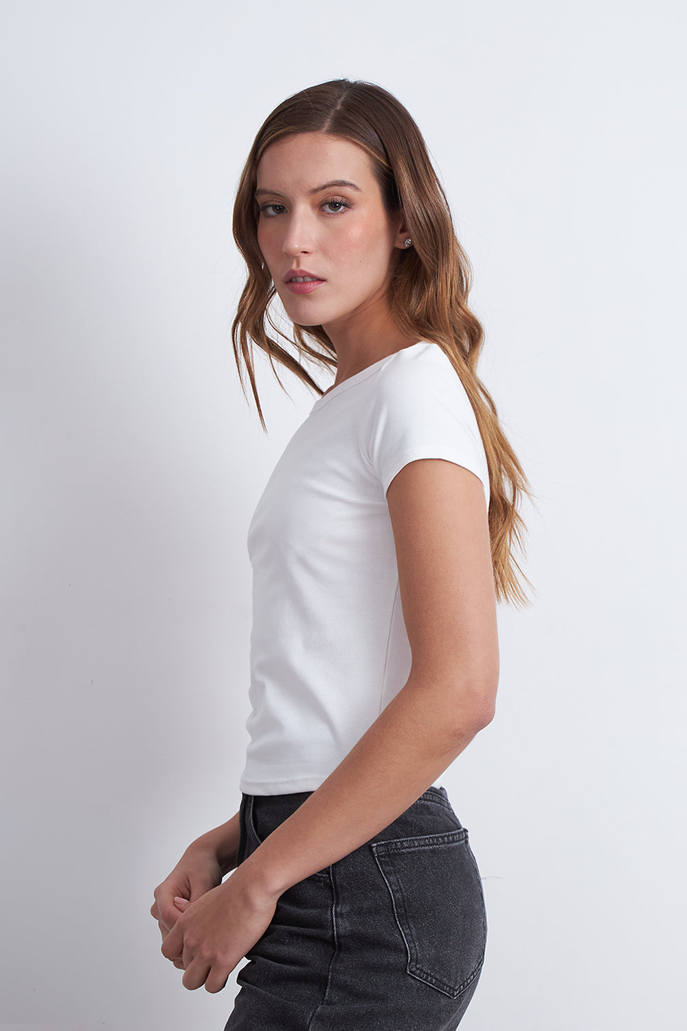 Polera Manga Corta Cuello Bote Blanco