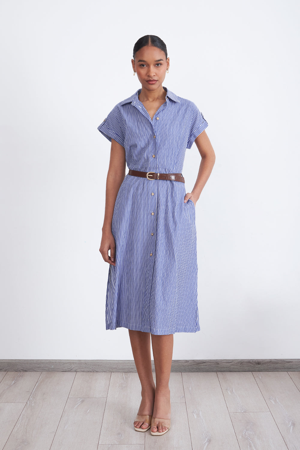 Vestido Rayas Camisero Celeste