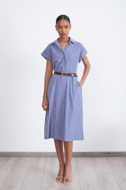 Vestido Rayas Camisero Celeste