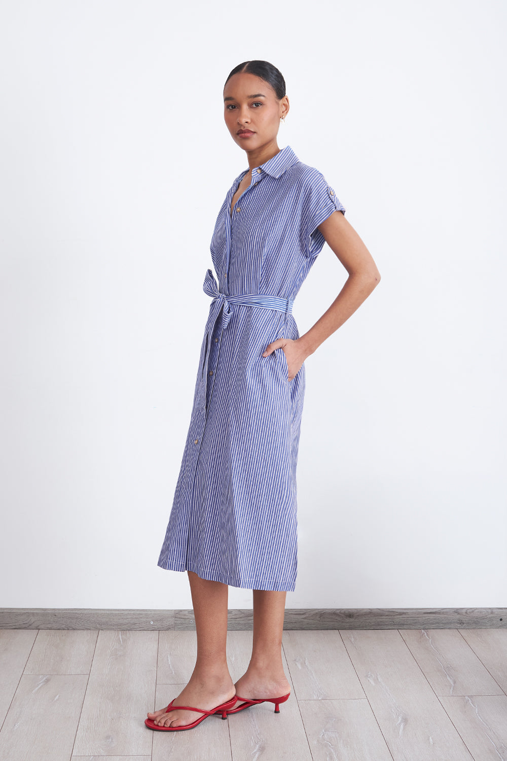 Vestido Rayas Camisero Celeste