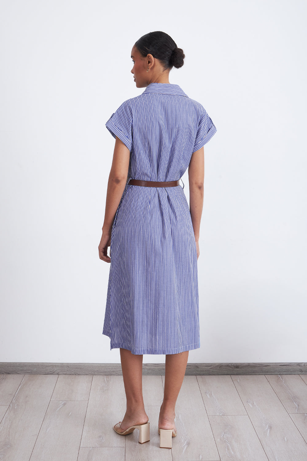 Vestido Rayas Camisero Celeste