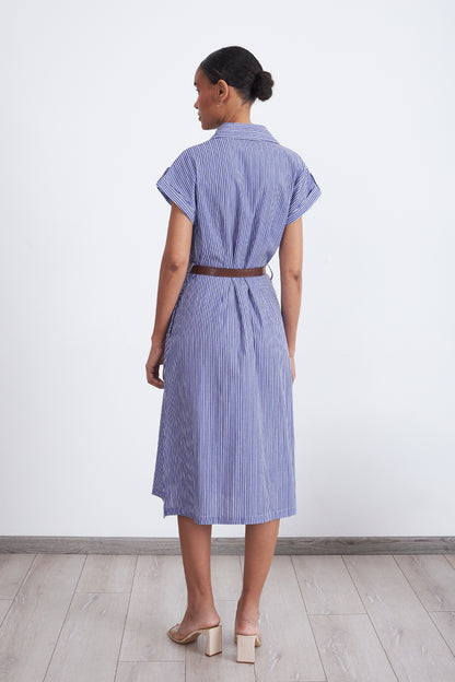 Vestido Rayas Camisero Celeste