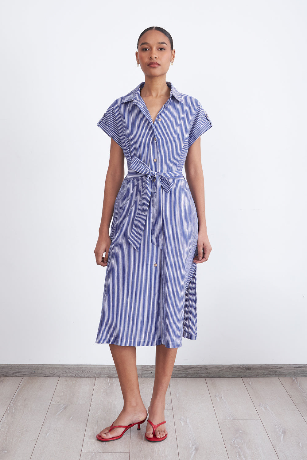 Vestido Rayas Camisero Celeste