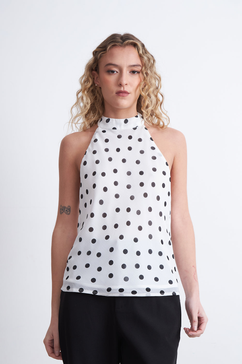 Blusa Halter Lunares Blanco