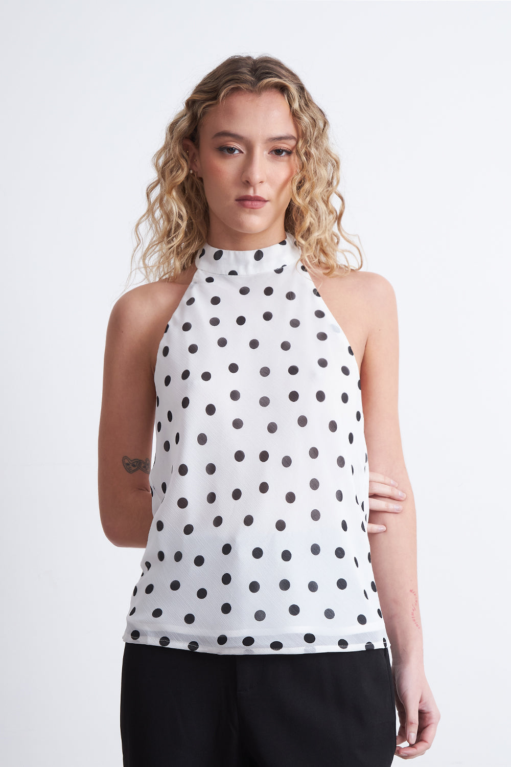 Blusa Halter Lunares Blanco