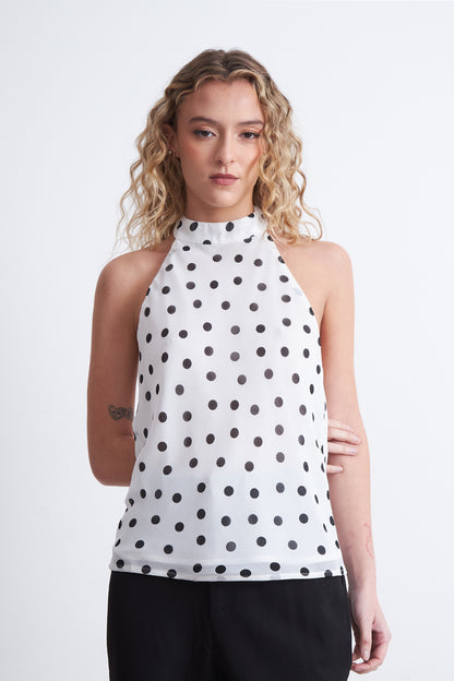 Blusa Halter Lunares Blanco