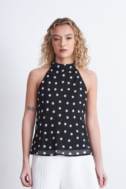 Blusa Halter Lunares Negro