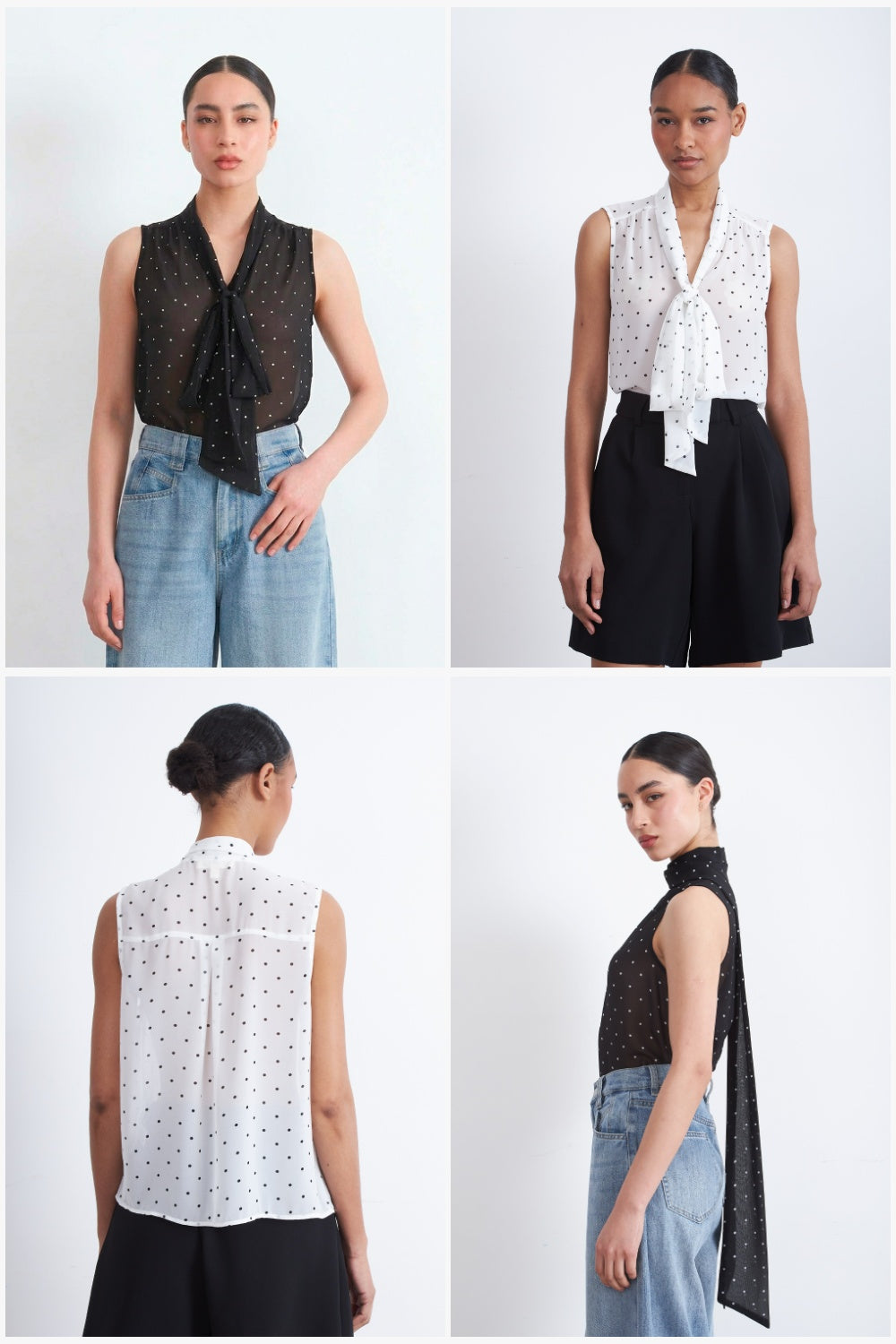 Blusa Puntos Corbatín Negro