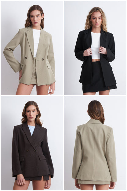 Blazer Cruzado Rayas Diplomáticas Café