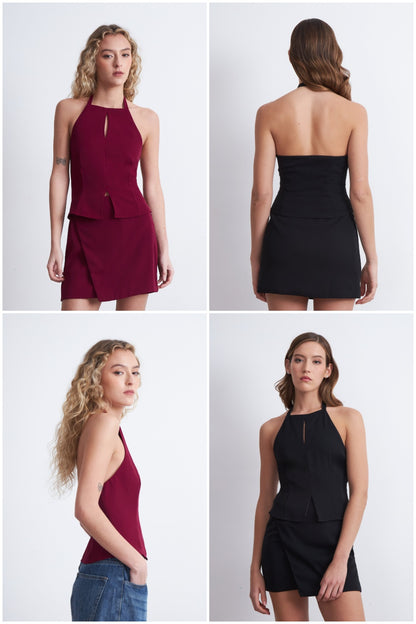 Top Halter Abertura Burdeo