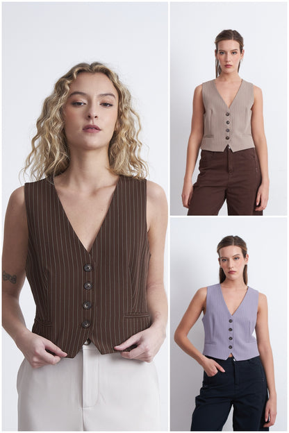Gilet Sastrero Rayas Diplomáticas Café