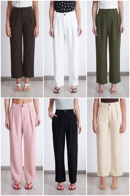 Pantalón Recto Con Pinza Mocca