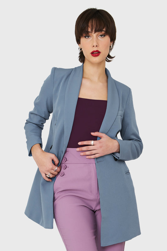 Blazer Largo Cuatro Botones Celeste