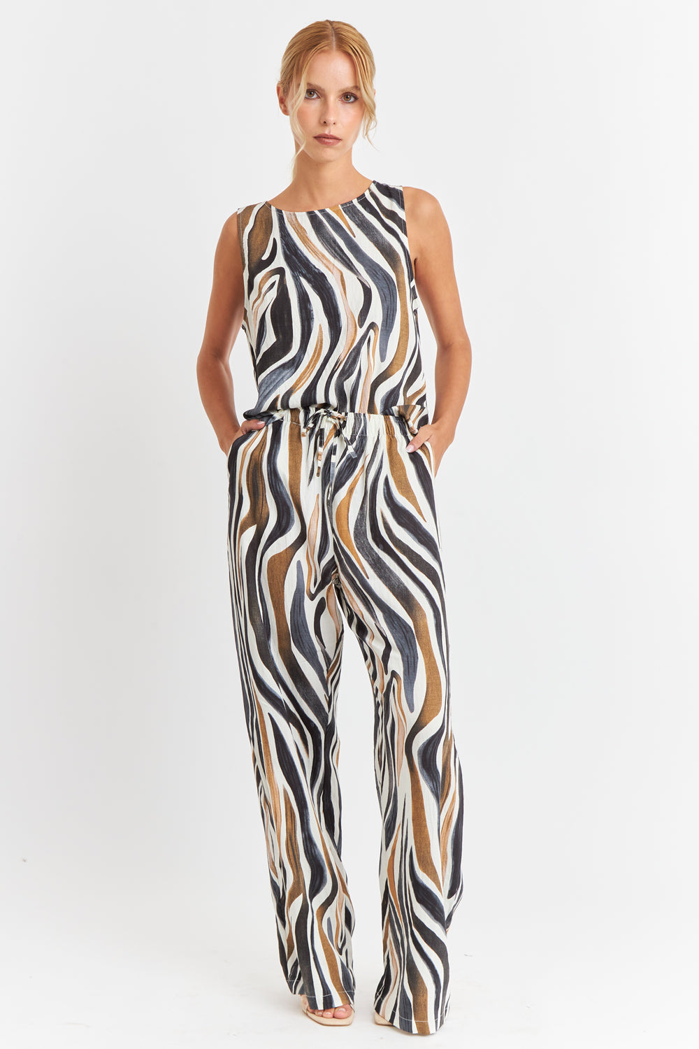 Pantalón Estampado Cebra Café