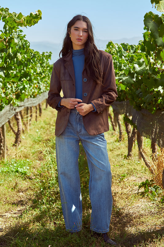 Blazer Oversize Tipo Gamuza Café