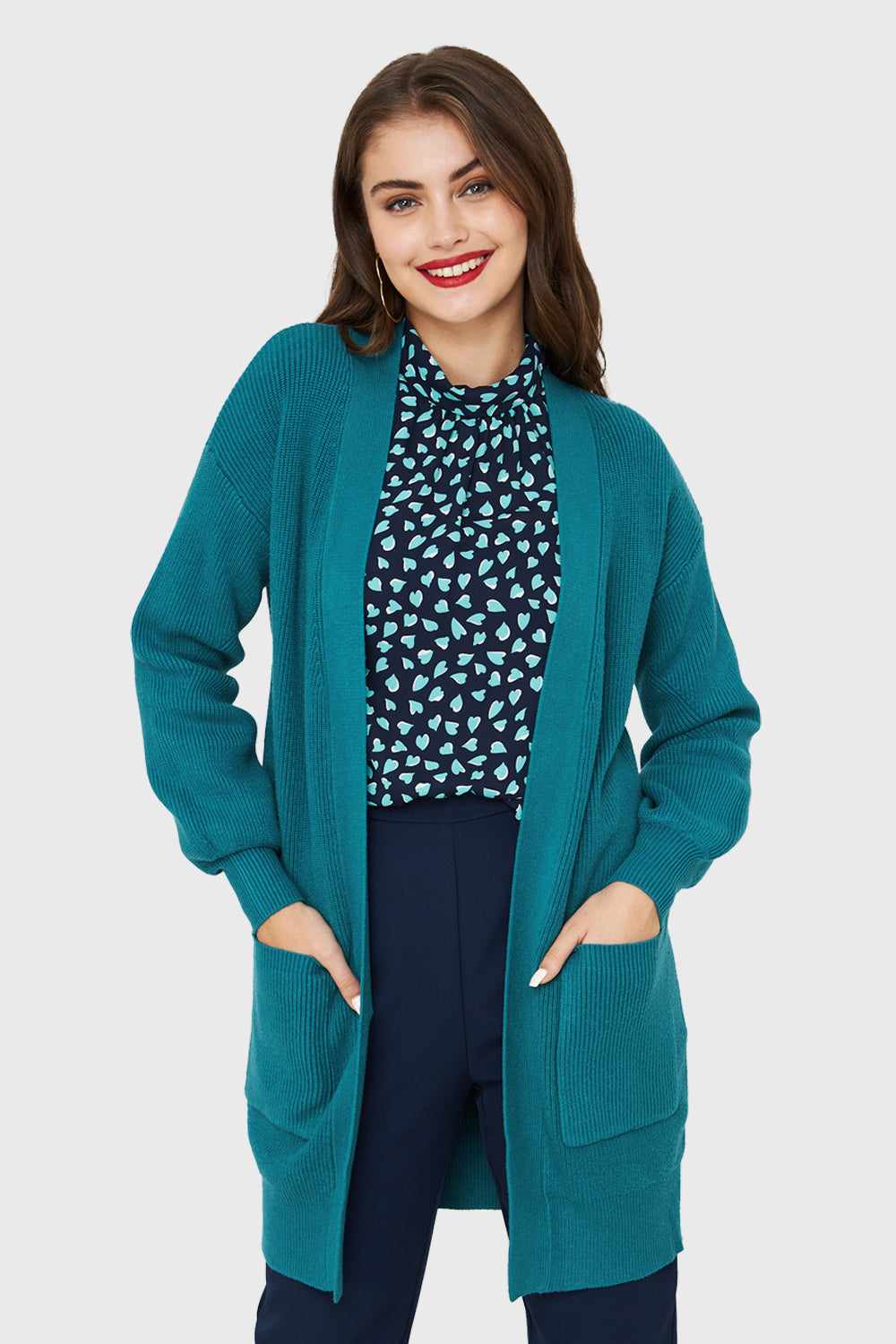 Cárdigan Bolsillos Azul Petróleo