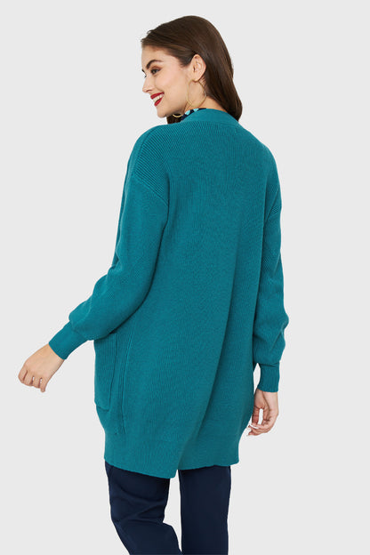 Cárdigan Bolsillos Azul Petróleo