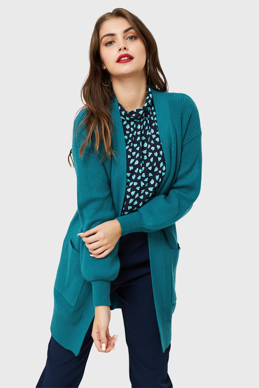 Cárdigan Bolsillos Azul Petróleo